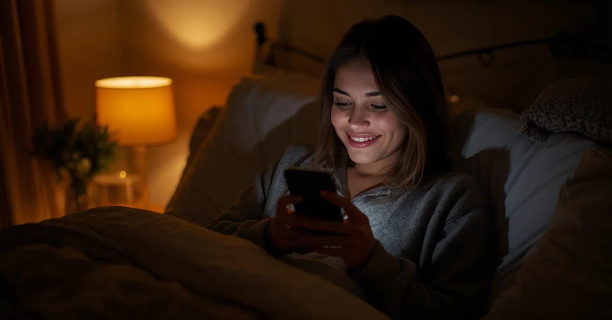 Woman sending a heartfelt good night message to her boyfriend